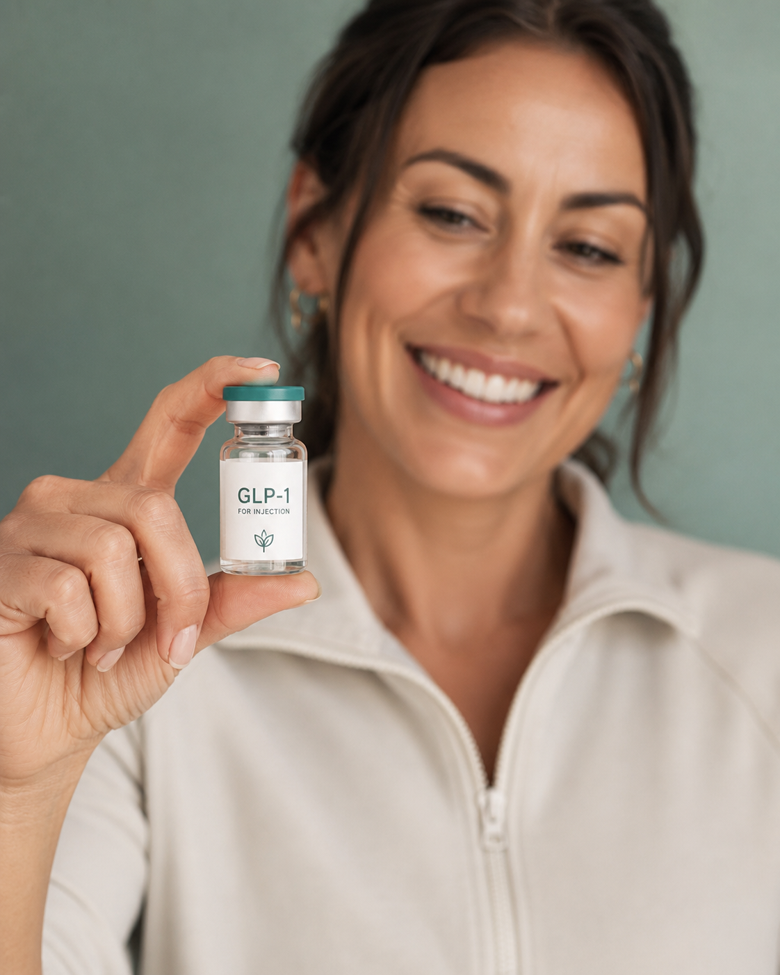 Woman holding GLP-1 medication vial — Bold You Wellness weight loss program